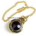 Gold Pocket Watch with Red Gemstone for Ladies